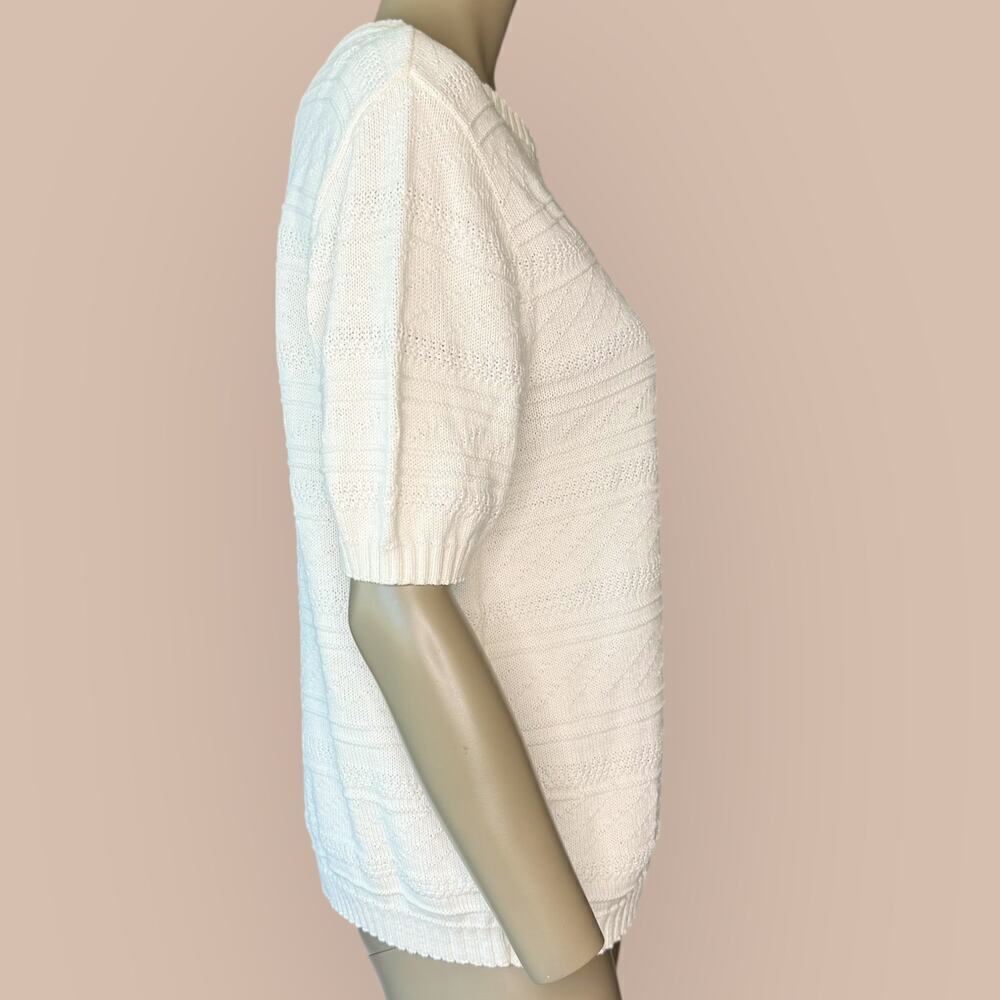 Classic Elements Vintage Short Sleeves Cotton Cable Knit Sweater Womens L White - Picture 3 of 12